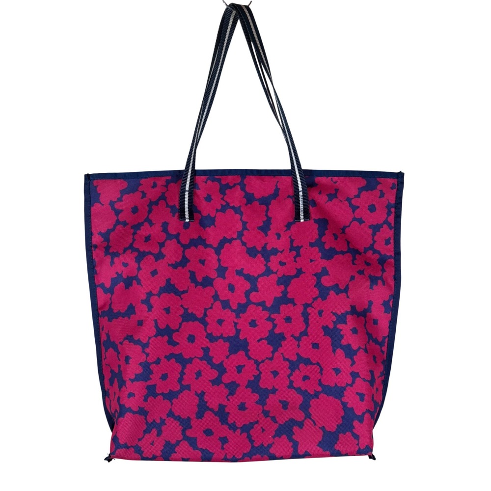 Estee Lauder Pink Fuchsia Navy Floral Canvas Tote Bag Beach Travel Carryall